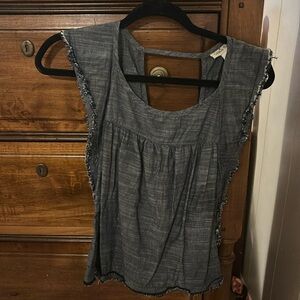 Denim short sleeve blouse with cross back!